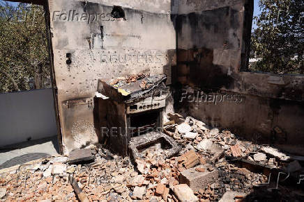 Aftermath of a wildfire in Volissos on the island of Chios