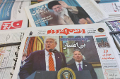 An Iranian newspaper with a cover photo of U.S. President Donald Trump and U.S. Middle East envoy Steve Witkoff, is seen in Tehran