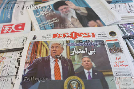 An Iranian newspaper with a cover photo of U.S. President Donald Trump and U.S. Middle East envoy Steve Witkoff, is seen in Tehran