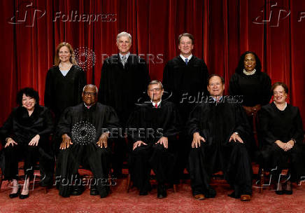 FILE PHOTO: U.S. Supreme Court justices pose for their group portrait at the Supreme Court in Washington