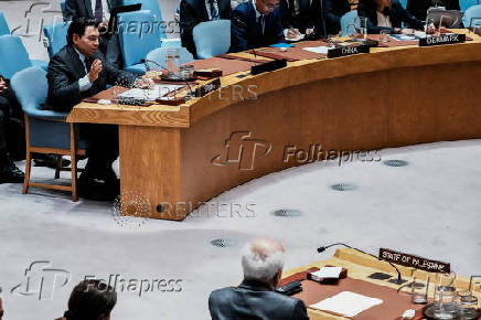 Members of the U.N. Security Council vote on draft resolution demanding Gaza ceasefire at U.N. headquarters in New York
