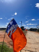 Orania flags resembling the colors of apartheid era flag flutter in Orania
