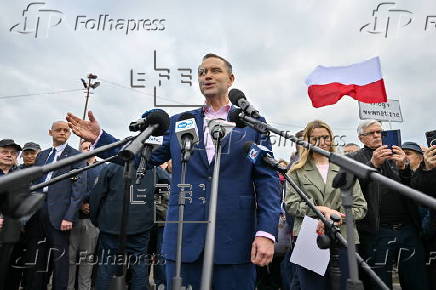 Polish presidential candidate Karol Nawrocki campaigns in Radzymin