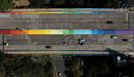 Sumare bridge painted with rainbow colors to celebrate the beginning of pride month in Sao Paulo
