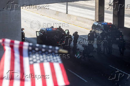 Protest against federal immigration sweeps, in downtown Los Angeles