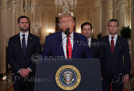 U.S. President Donald Trump delivers an address to the nation at the White House in Washington, following U.S. strikes on Iran's nuclear facilities