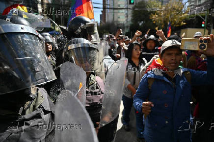 Supporters of Bolivia's former president Evo Morales protest demanding his candidacy, in La Paz