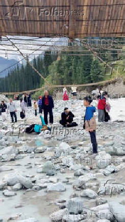 Aftermath of a suspension bridge collapse in Yili, Xinjiang Uyghur Autonomous Region