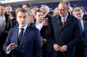 Emmanuel Macron, Keir Starmer and Friedrich Merz arrive at Kyiv railway station