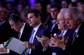 O presidente da Câmara, Hugo Motta, participa de evento com outras autoridades