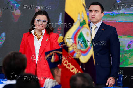 Ecuador's re-elected President Daniel Noboa receives the certificate of election winner during an event at the National Electoral Council, in Quito