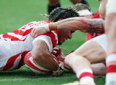 Japan beats Wales at a rugby test match