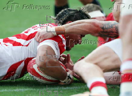Japan beats Wales at a rugby test match