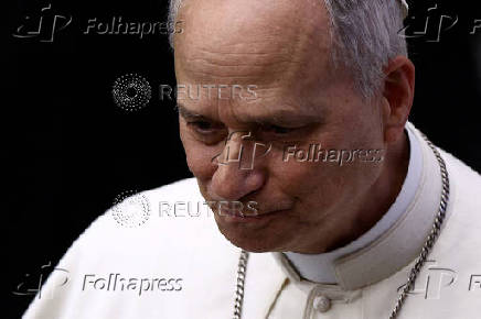 FILE PHOTO: Pope Leo XIV holds an audience with representatives of the media in Paul VI hall at the Vatican