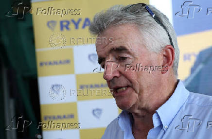 Ryanair Chief Executive Michael O'Leary speaks during a press event at Tirana International Airport