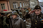 History enthusiasts participate in the 'Convoy of Liberty' in Prague