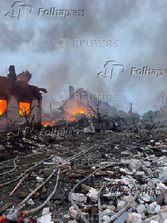 Aftermath of a Russian drone and missile strike in Kyiv region