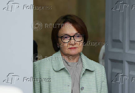 Elvira Nabiullina, Governor of Russian Central Bank, attends a press conference in Moscow