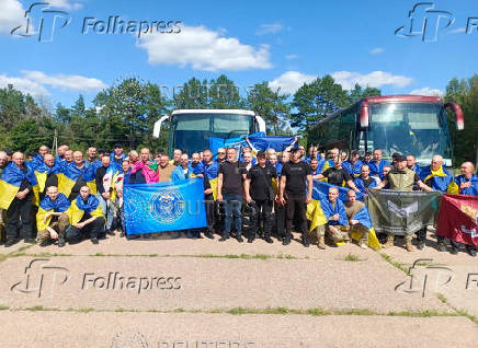 Ukrainian POWs after a swap at an unknown location in Ukraine