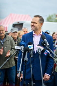 Polish presidential candidate Karol Nawrocki campaigns in Radzymin