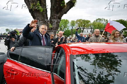 Polish presidential candidatee Karol Nawrocki campaigns in Wegrow
