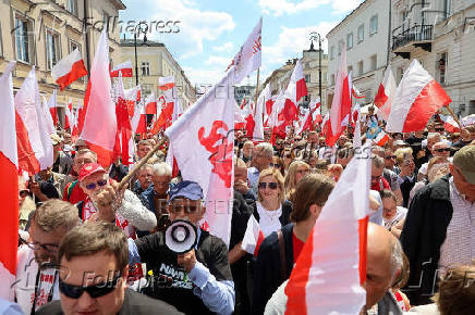 Poland's presidential candidate Nawrocki holds a march, in Warsaw