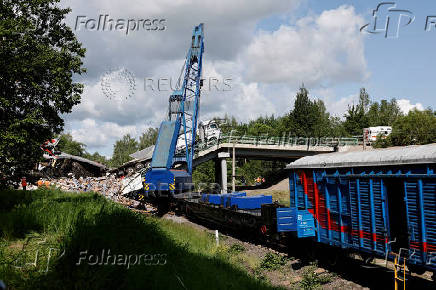 Aftermath of bridge collapse and train derailment in Russia's Bryansk region