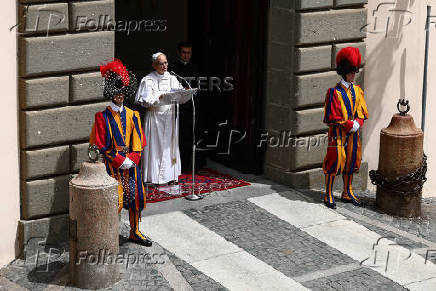 Pope Leo XIV leads the Angelus prayer in Castel Gandolfo