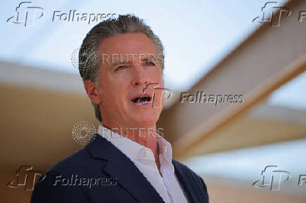 California Governor Newsom holds press conference after federal government's demobilization of 2,000 National Guard members, in Downey