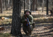 Young recruit of the Ukrainian Armed Forces attends an exercise in Kyiv region