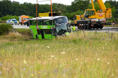 A view of the scene of a crashed FlixBus bus that was en route from Copenhagen to Berlin
