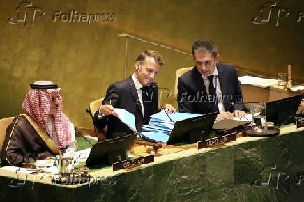 conferência internacional de alto nível para a solução pacífica da questão da Palestina e a implementação da solução de dois Estados.