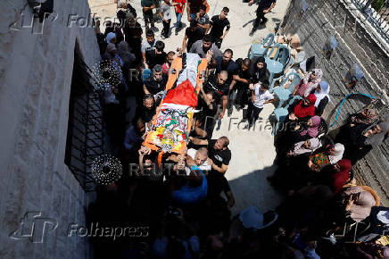 Funeral of Palestinian boy Ammar Hamayil, who was killed by Israeli forces in Kafer Malik village on Monday, near Ramallah