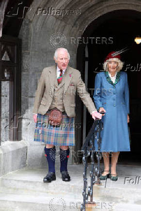 Britain's King Charles and Queen Camilla attend a service at Crathie Kirk
