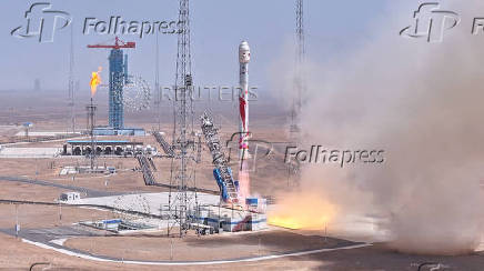 Zhuque-2E Y2 carrier rocket, a methane-powered rocket developed by LandSpace Technology, takes off from the Jiuquan Satellite Launch Center