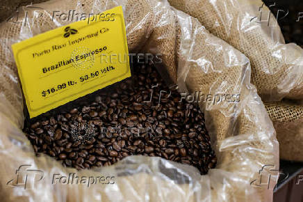 Brazilian Espresso coffee beans are displayed at Porto Rico Importing Co. store in New York City