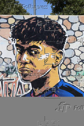 Mural del jugador Lamine Yamal en el Parque de Rocafonda de Mataró