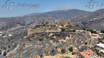 Aftermath of a wildfire in Volissos on the island of Chios