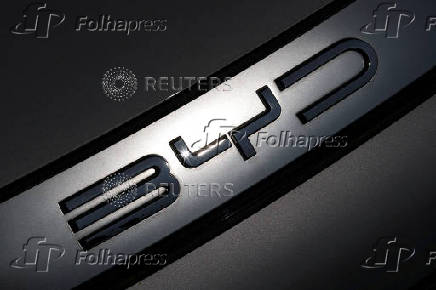 FILE PHOTO: BYD logo at a dealership near Nantes