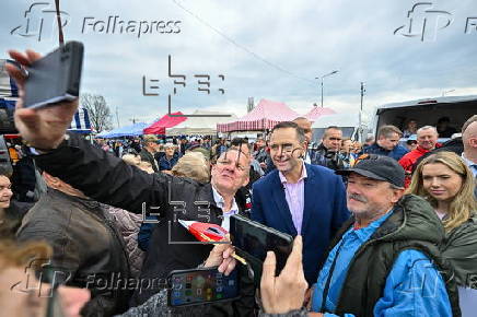 Polish presidential candidate Karol Nawrocki campaigns in Radzymin