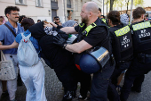 Pro-Palestinian demonstrators occupy the Emil Fischer auditorium at the Humboldt University, in Berlin