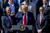 US President Donald Trump greets the 2025 Super Bowl champion Philadelphia Eagles