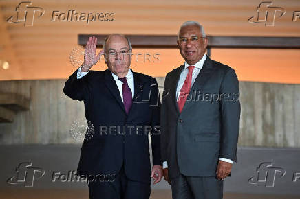 Brazil's Foreign Minister Mauro Vieira welcomes European Council President Antonio Costa at the Itamaraty Palace in Brasilia