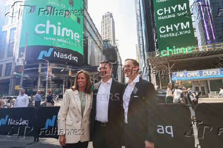 Financial technology company Chime's IPO at the Nasdaq MarketSite in New York City