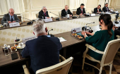 Russian President Vladimir Putin meets with heads of international news agencies in Saint Petersburg