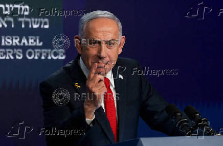 FILE PHOTO: Israeli Prime Minister Netanyahu attends a press conference, in Jerusalem