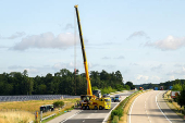 A view of the scene of a crashed FlixBus bus that was en route from Copenhagen to Berlin