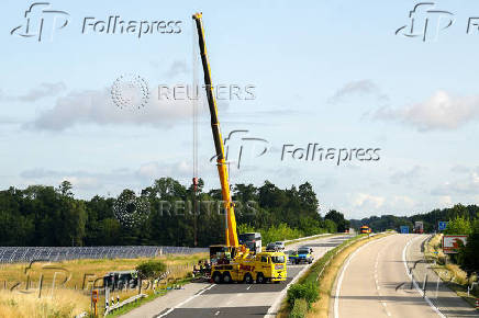 A view of the scene of a crashed FlixBus bus that was en route from Copenhagen to Berlin