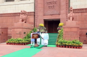 Indian Prime Minister Narendra Modi addresses the media ahead of Parliament monsoon session in New Delhi