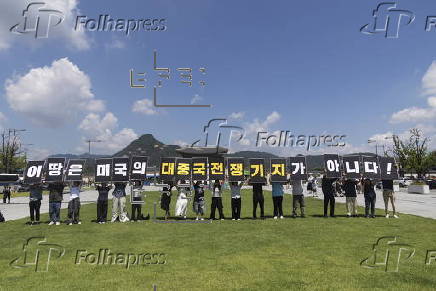 Protest in Seoul against US President Trump's defense policy toward South Korea
